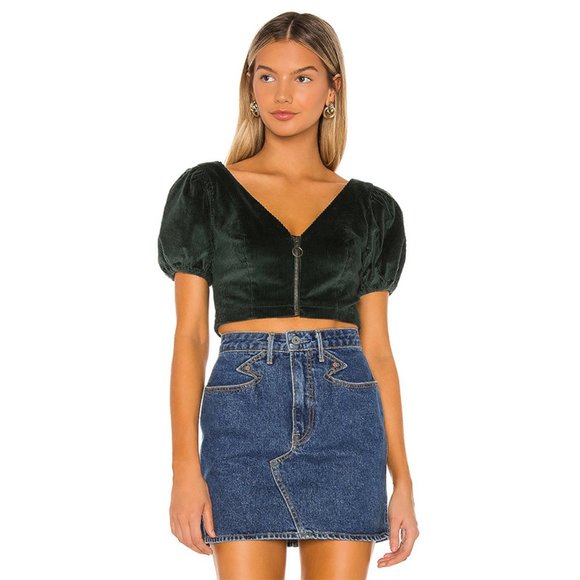 Tularosa Tatum Corduroy Zipper Crop Top Emerald Size S - Picture 1 of 9